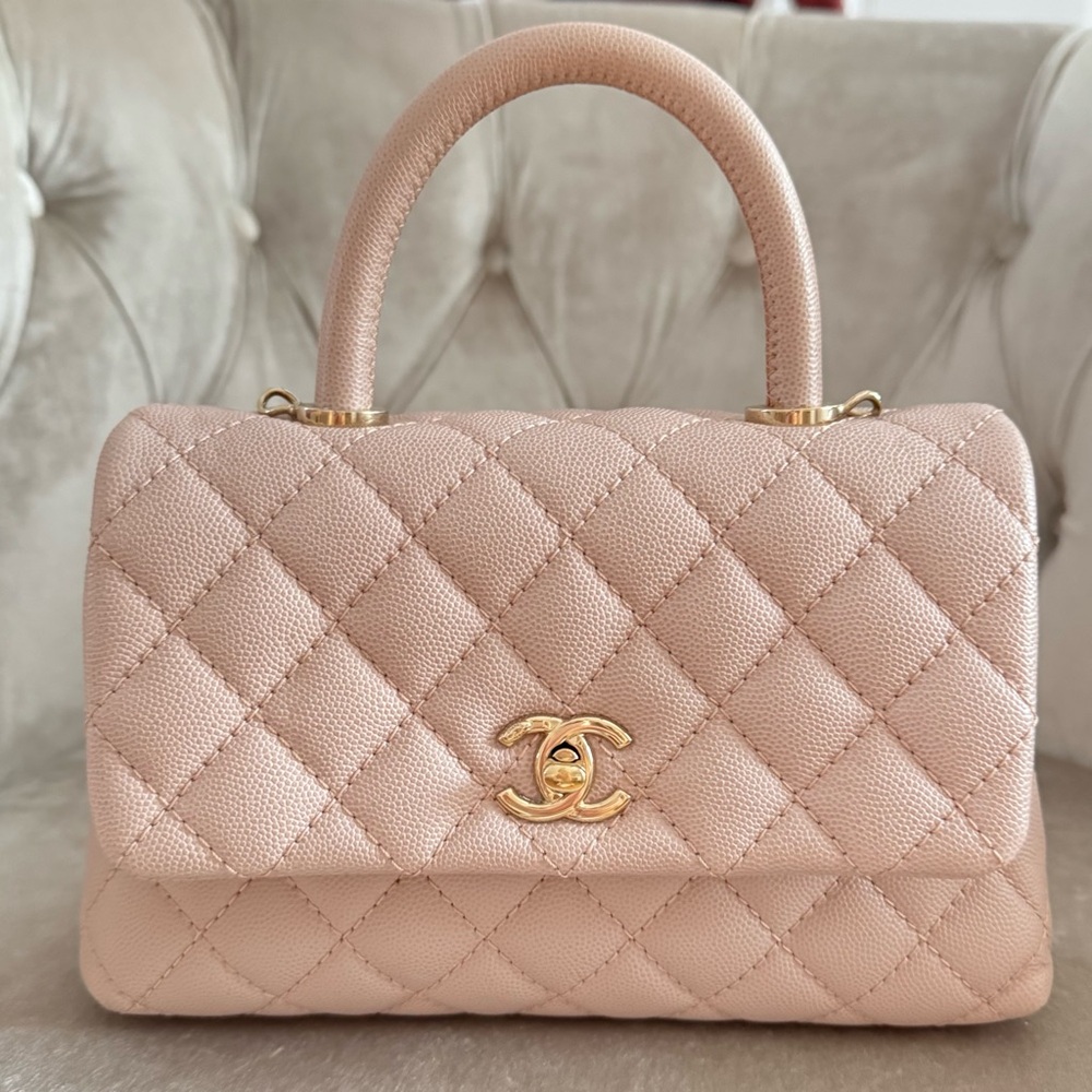 CHANEL Caviar Quilted Mini Coco Handle Flap Pink